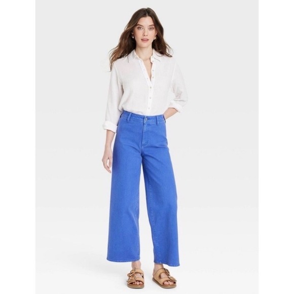 Universal Thread Denim - Universal Thread Womens High-Rise Sailor Wide Leg Ankle Jeans Blue Size 14 R NWT